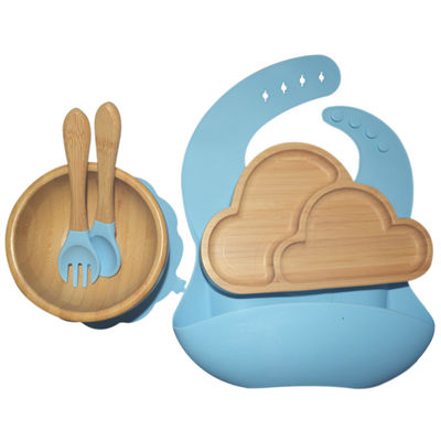 BPA Free Baby Silicone Products Plate Set مجموعة الفيل الخشبي سيليكون شفط لوحة مجموعة