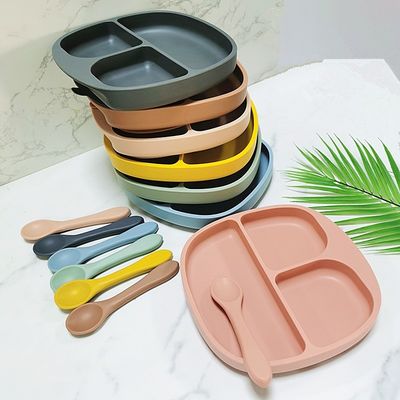 طبق أطفال من السيليكون مخصص مع تغذية شفط للأطفال الصغار غير قابلين للانزلاق