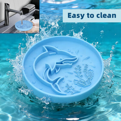 Round Shark Dog Bowl Silicone Slow Feeder Sucking Food Licking Mat Dog Cat Cartoon Licking Mat Licking Bowl